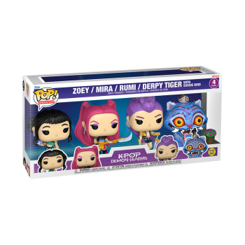 FUNKO POP! Vinyl Figur Animation KPop Demon Hunters Zoey Mira Rumi Derpy Tiger GITD 4er Pack
