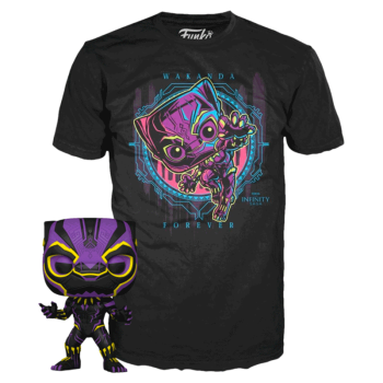 FUNKO POP! - MARVEL - Blacklight Black Panther T Challa #891 mit Tee Größe S