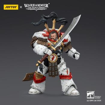 Warhammer 40,000 Actionfigur White Scars Legion Praetor in Cataphractii Terminator Armour with Cyber Hawk Chogorian sword and combi-melta 14 cm