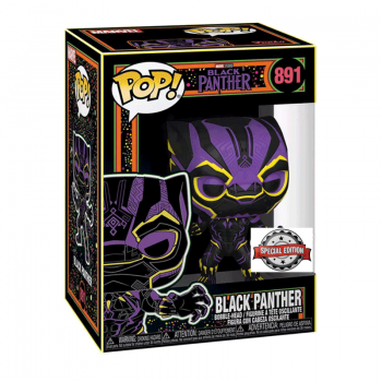 FUNKO POP! - MARVEL - Blacklight Black Panther T Challa #891 mit Tee Größe S