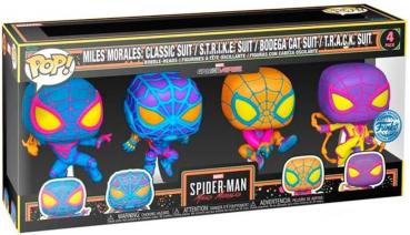 FUNKO POP! Vinyl Figur MARVEL Miles Morales Classic Suit Strike Suit Bodega Cat Suit Track Suit 4er Pack