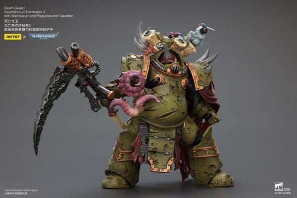 Warhammer 40k Actionfigur 1/18 Death Guard Deathshroud Terminator 2 with Manreaper and Plaguespurter Gauntlet 14 cm