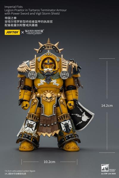 Warhammer Imperial Fists Actionfigur Legion Praetor in Tartaros Terminator Armourwith Power Sword and Vigil Storm Shield 14 cm